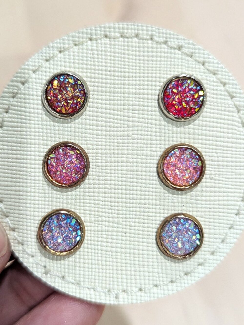 Starry Days Jewelry Red, Pink, and Purple Circular Druzy Stud Earrings